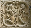 Panel 10:03 - Beaded man with cloven feet, holding mirror and brushing his hair